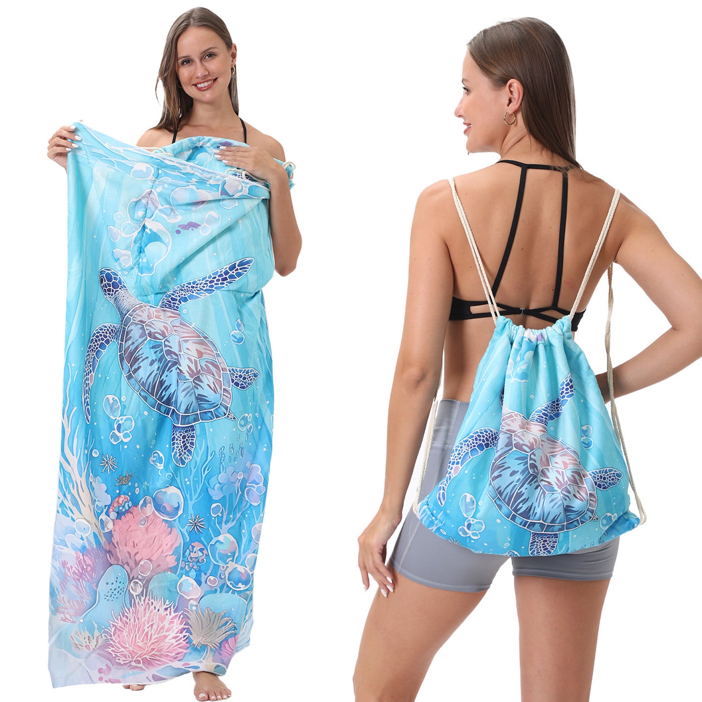 Beach Towel With Integrated Bag Portable Storage Backpack Printed Towel Bath Towel