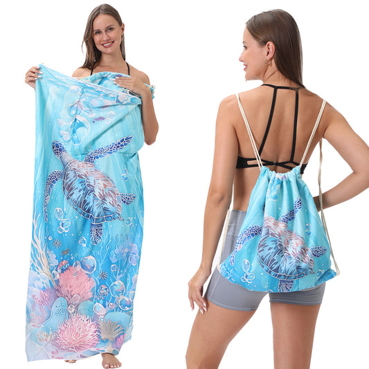 Beach Towel With Integrated Bag Portable Storage Backpack Printed Towel Bath Towel