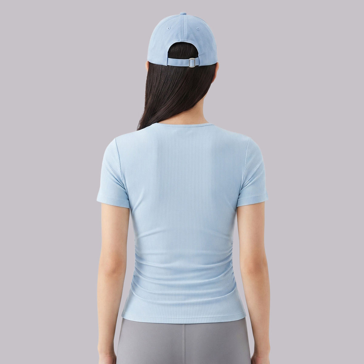 Womens Round-Neck Pleated Shaping Short-Sleeve Yoga Top