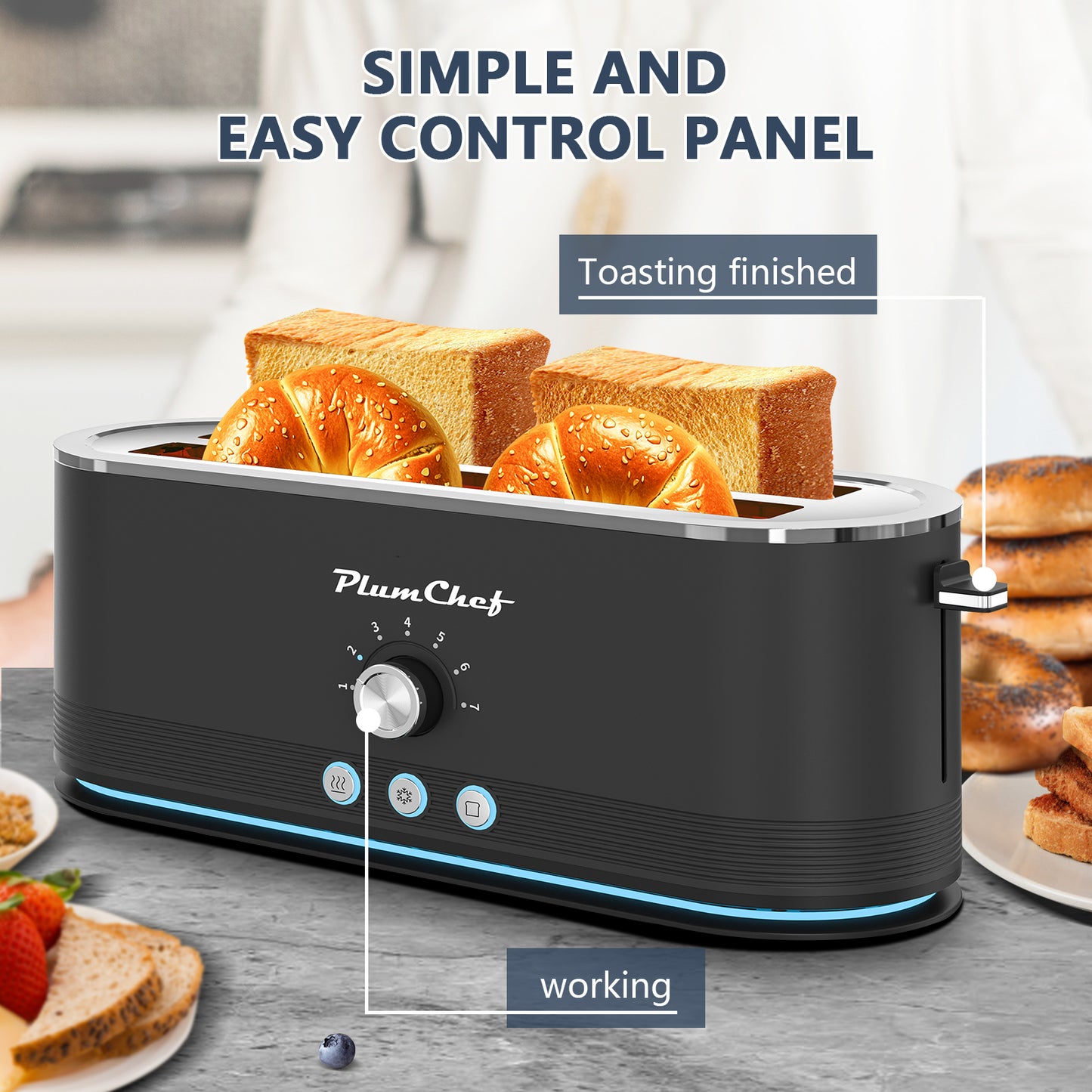 4-Slice Toaster, 7 Settings, Defrost, Reheat Functions, Removable Crumb Tray, Full Body Stainless Steel Housing, Anti-Fingerprint, Anti-Jam, 1350W, Black, Amazon Resale Prohibited