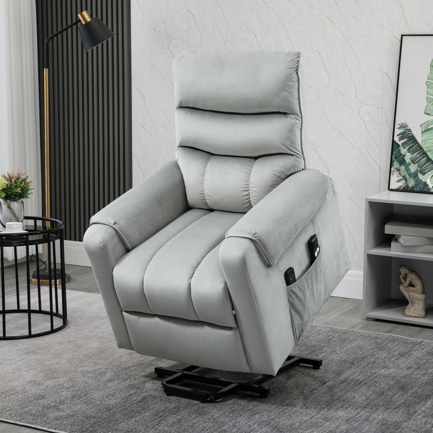 Vibration Massage Rise And Recliner Chair, Electric Power Lift Recliner With Remote Control And Side Pockets, Grey