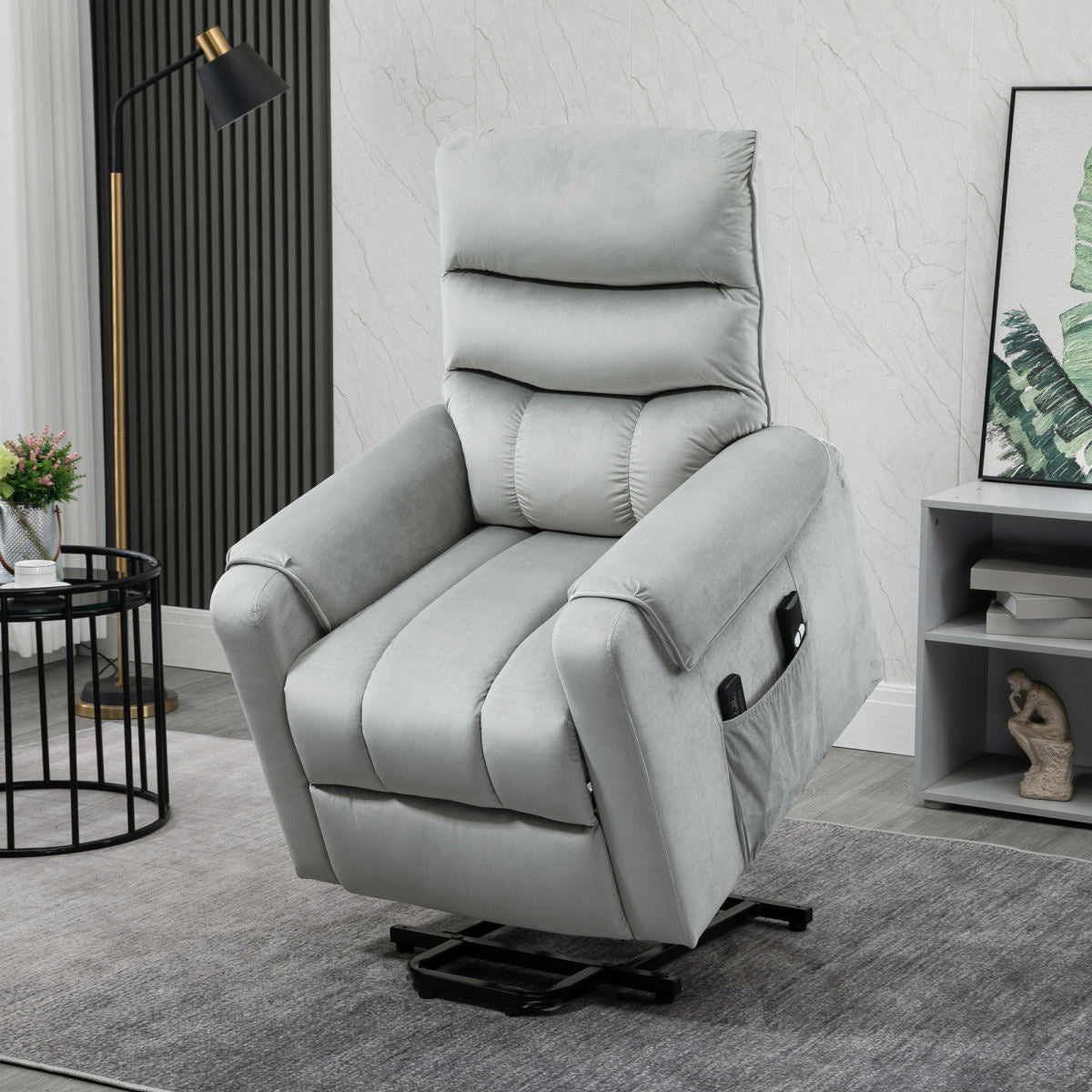 Vibration Massage Rise And Recliner Chair, Electric Power Lift Recliner With Remote Control And Side Pockets, Grey