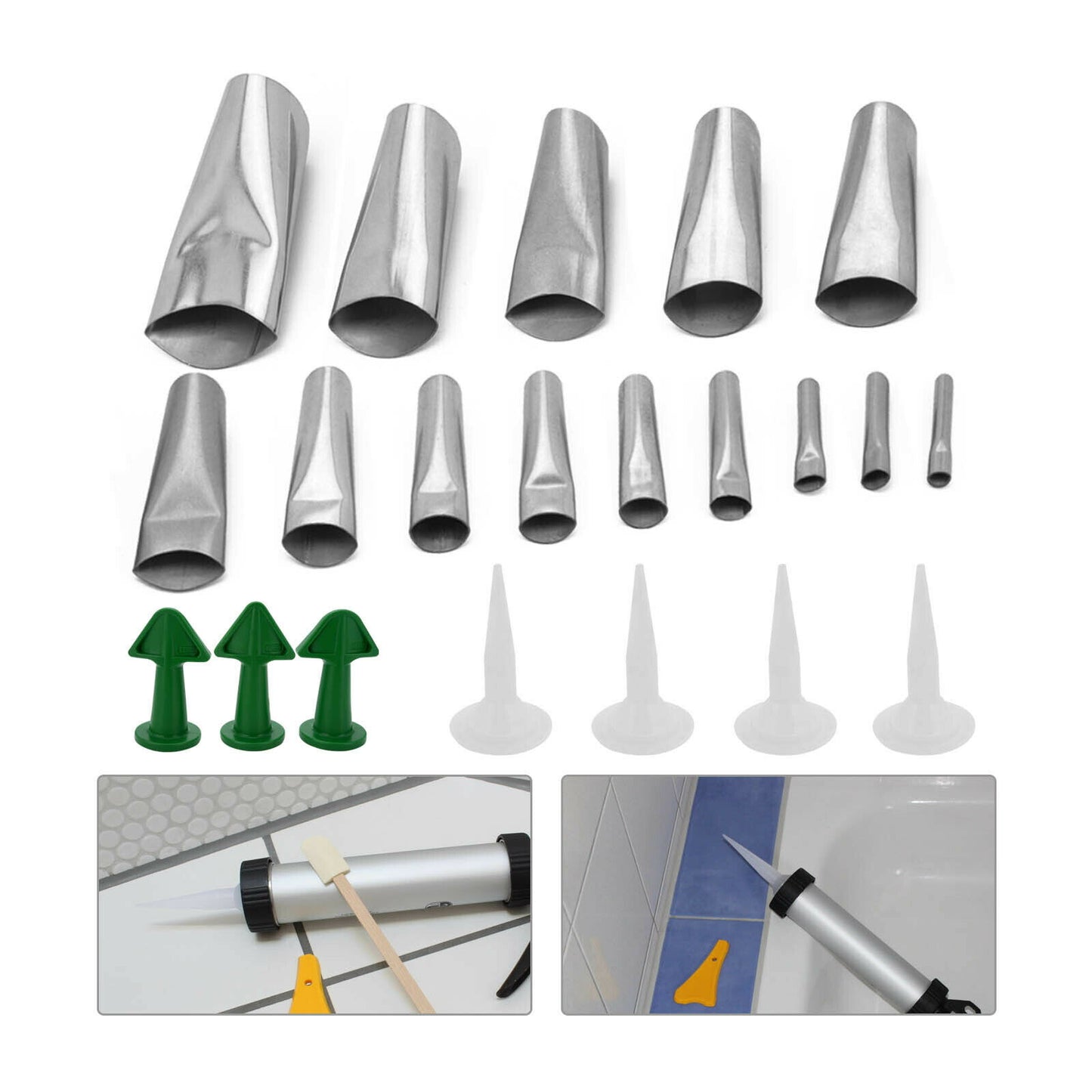 17 Caulking Finisher Caulk Nozzle Applicator Sealant Finishing Scraper Tools--19pcs