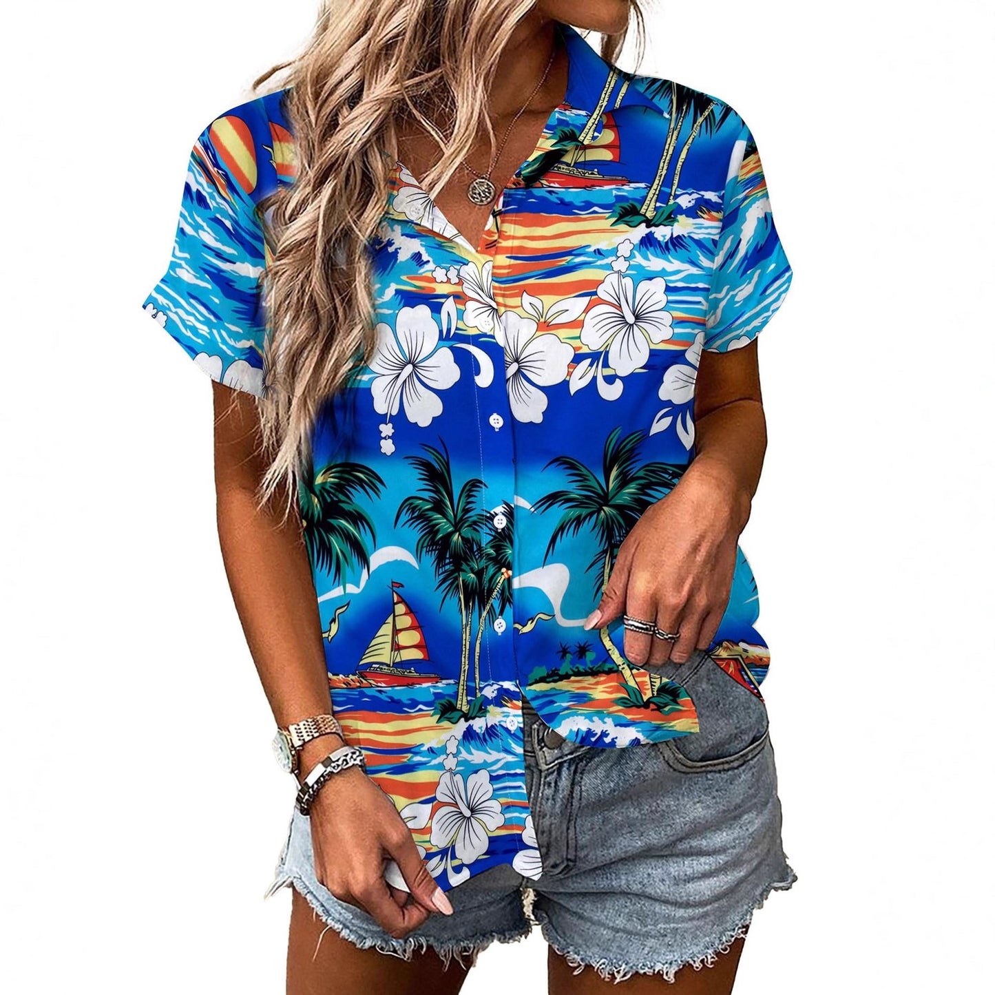 Womens Fashion Plus-Size Floral Loose-Fitting Shirt