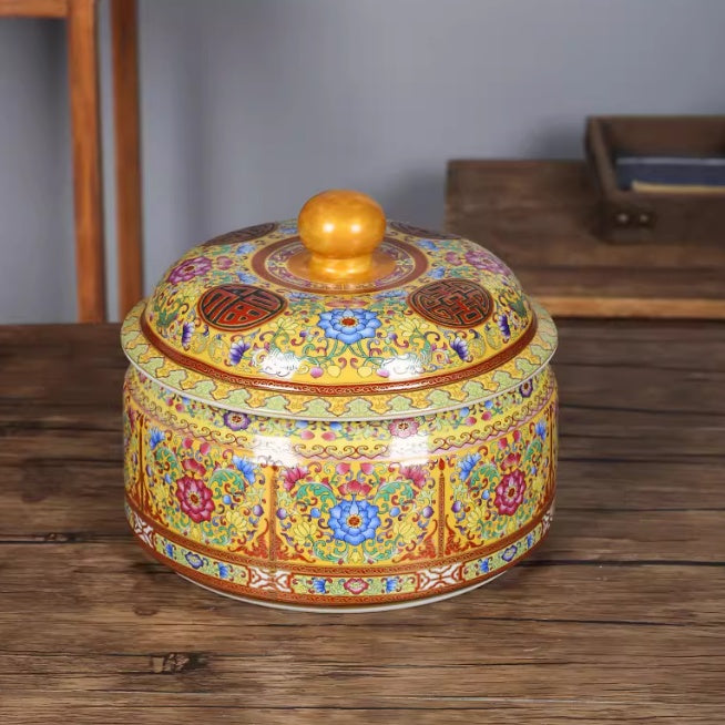 Storage Jar Antique-Style Gold-Inlaid Tea Caddy Craft Item