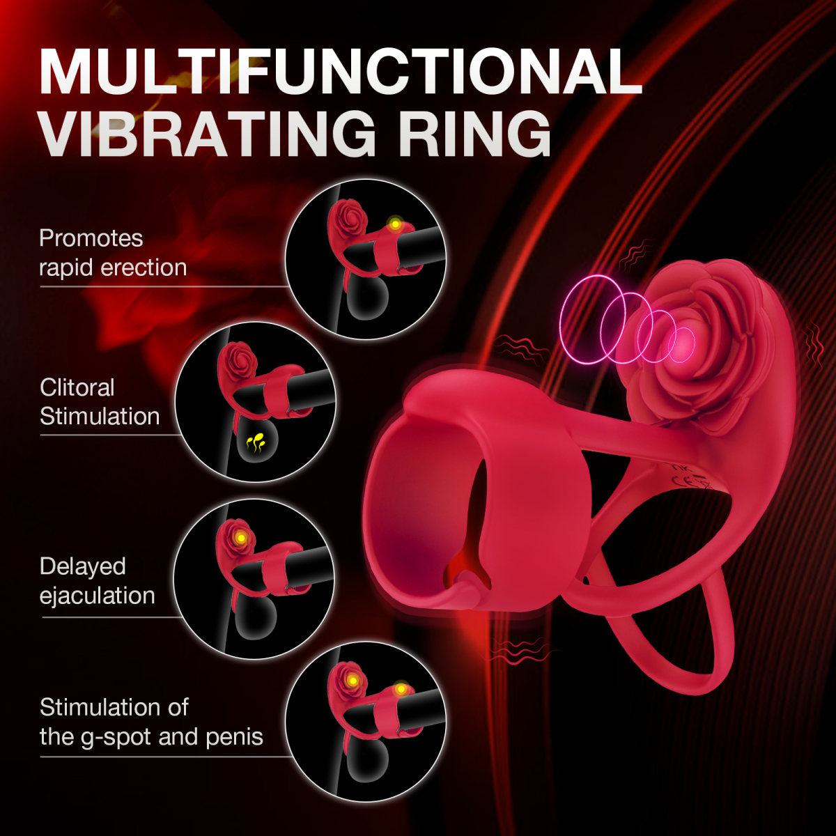3 In 1 Rose Sperm Locking Ring Vibrator, Dual Motor Design And 10 Vibration Modes, Remote Control Penis Trainer, Adult Couple Sex Toys