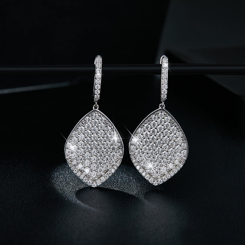 S925 Sterling Silver Platinum Plated Leaf Shaped Pave Moissanite Dangle Earrings  Teardrop Drop Earrings With GRA Certificate Luxury Jewelry Gift Box Set