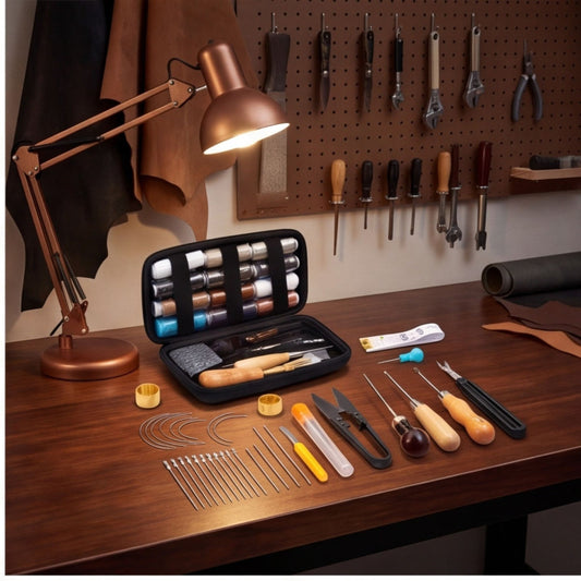 Leather Sewing Kit—Complete Set With 25 Needles, Tools, And A Pouch For Repairs And Crafts—Accessories For Hand Tools