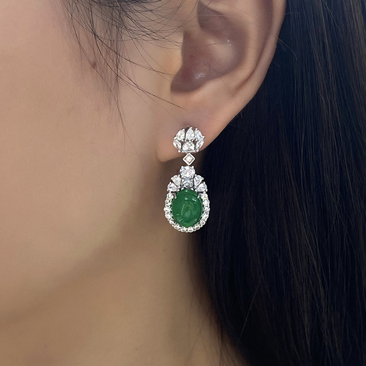 S925 Sterling Silver Dangle Earrings 10x8mm Oval Green Chrysoprase, Platinum Plated Elegant Drop Earrings For Women With Fashion Gift Box