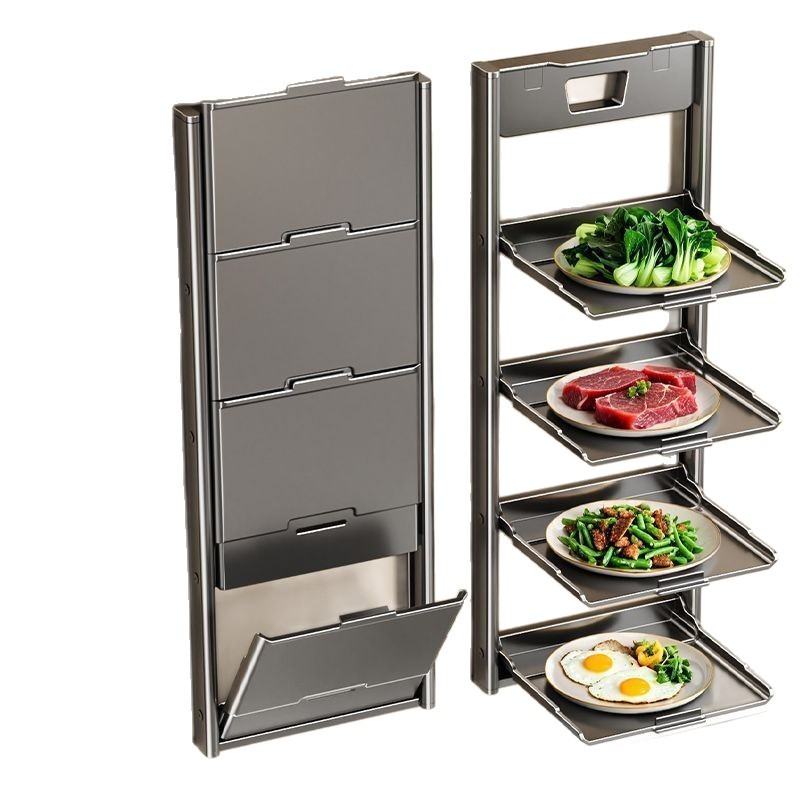 Kitchen Suction-cup Vegetable Prep Wall-mounted Multi-tier Foldable Storage Rack For Home Use