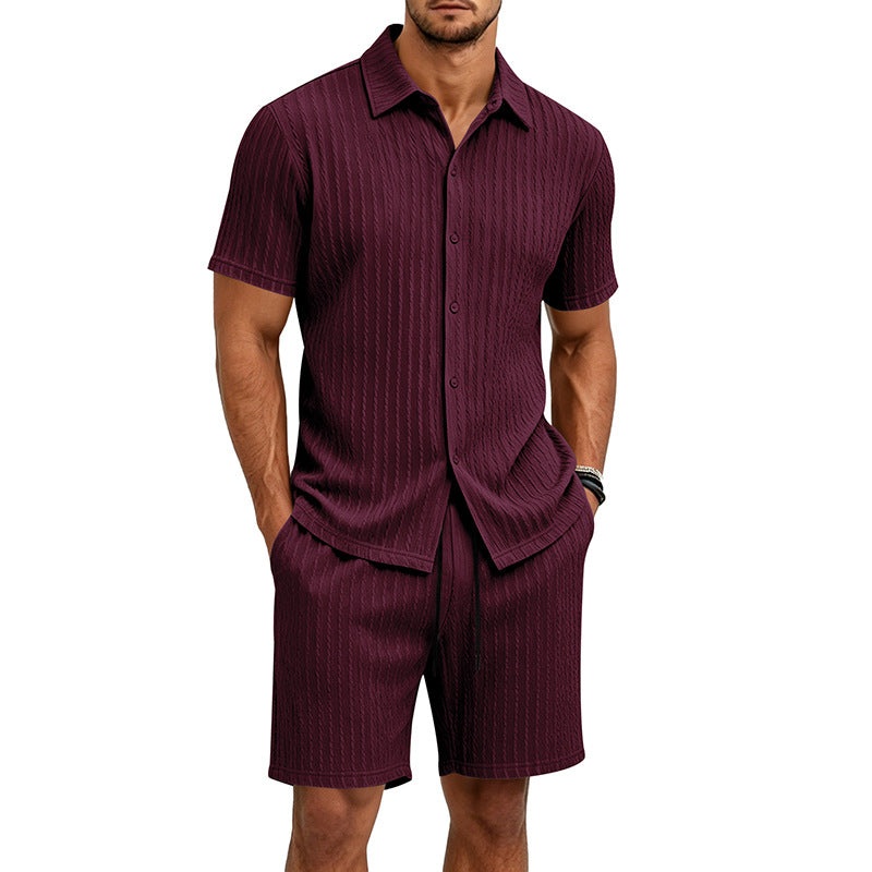 Loose Jacquard Casual Home Wear Short-Sleeve Top And Shorts Set