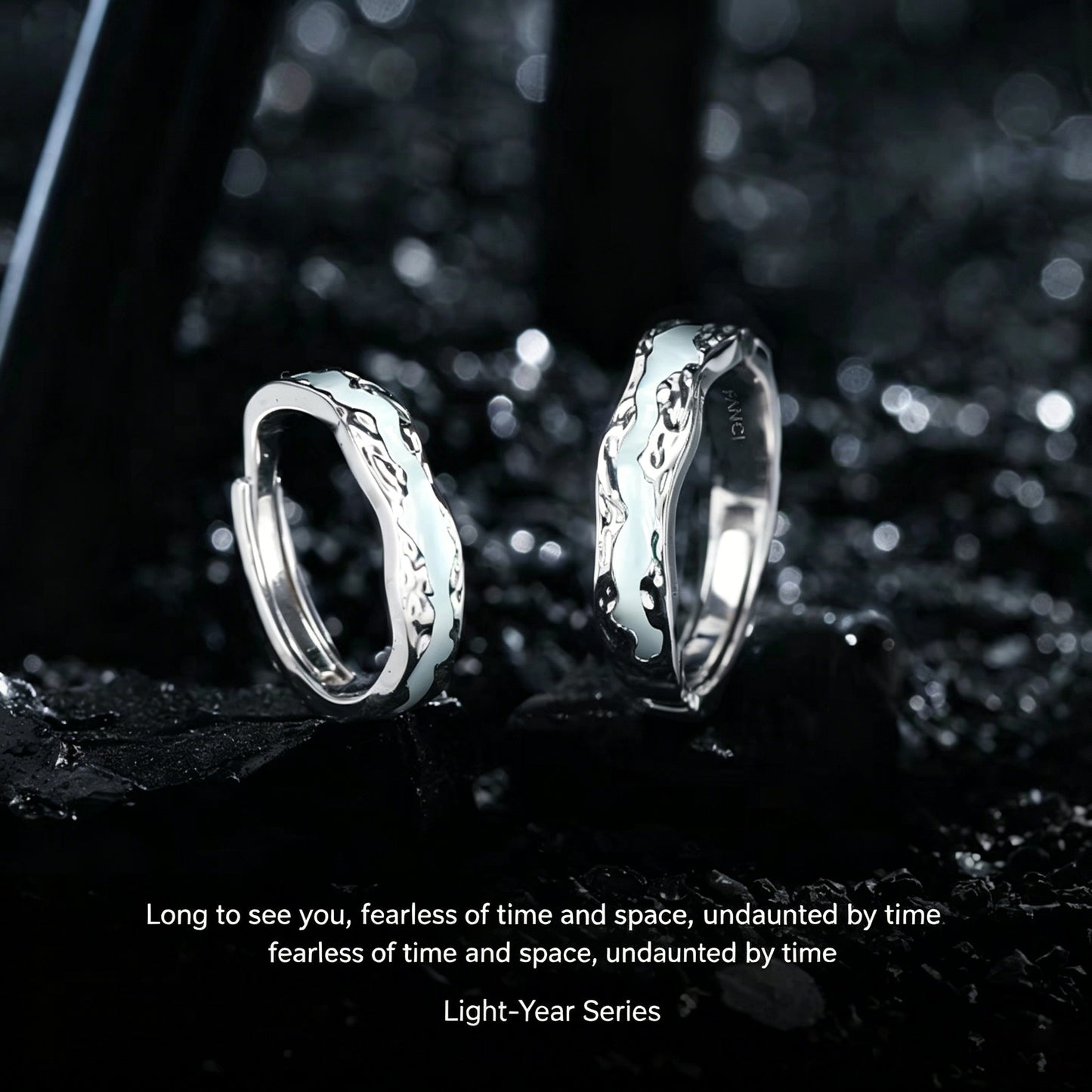 1 Pair 999 Sterling Silver Light-Year Luminous Enamel Couple Rings, Adjustable Promise Rings, Ideal Valentine's Day Gift For Lovers