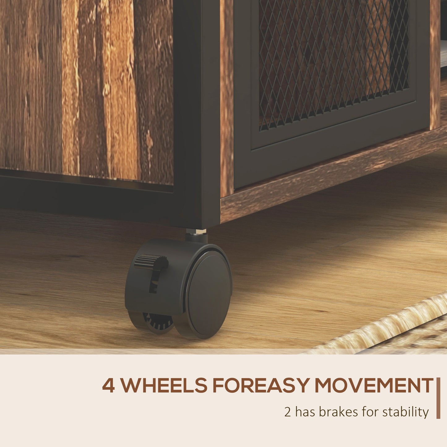 Printer Stand with Socket and USB Charging Ports, Industrial Mobile Printer Table with Storage and Wheels, Rustic Brown