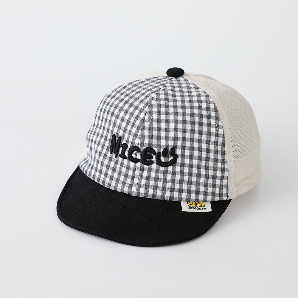 Summer Boys' And Girls' Check-pattern Embroidered Letter NICE Patchwork Baseball Cap Is Suitable For Babies For Outdoor Outings And Daily Play.