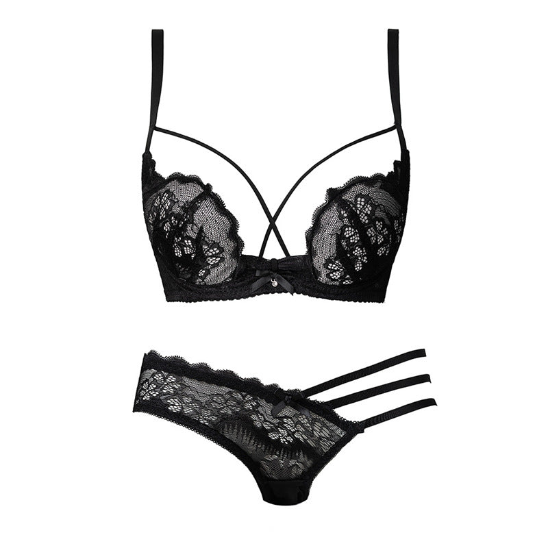 Sexy Lace Half Cup Pure Desire Push-up Beauty Back Red Bra Set