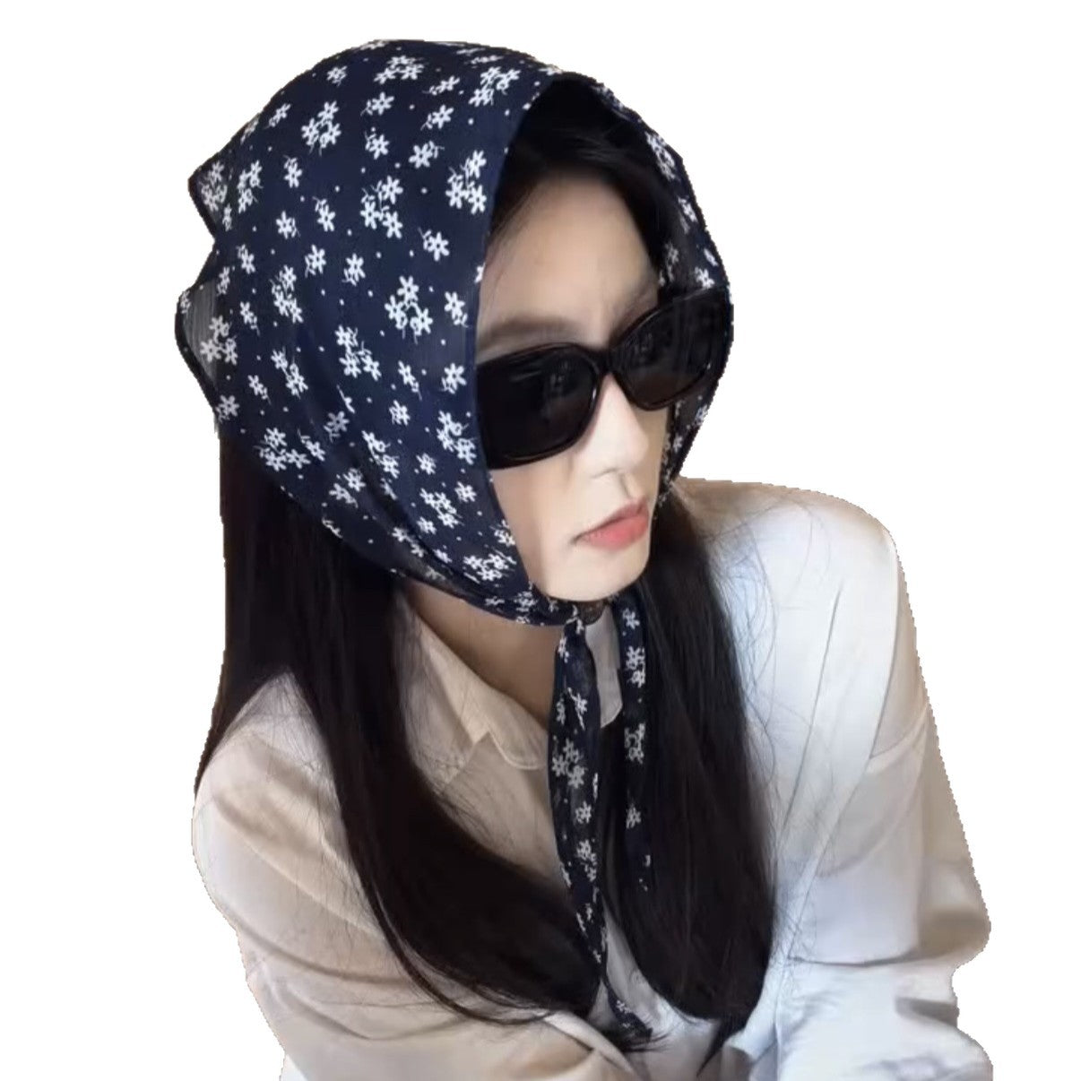 Korean-style Retro Floral Silk Scarf For Women