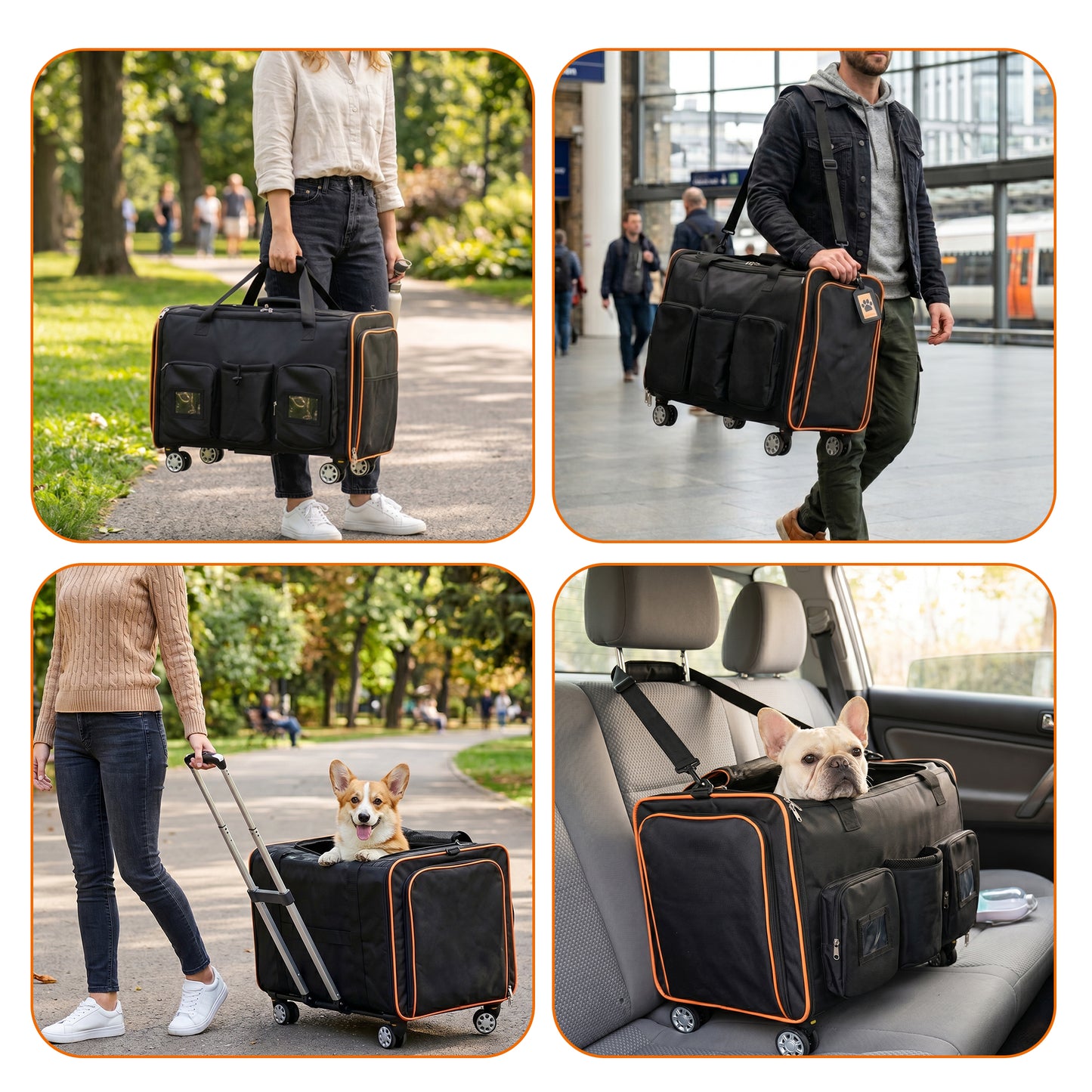 2 In 1 Large Cat Carrier For 2 Cats,Rolling Pet Carrier With Wheels,Expandable Foldable Double Pet Carrier With Removable Divider,Breathable Mesh Oxford,Cat Travel Crate For Car Camping  Vet, Black