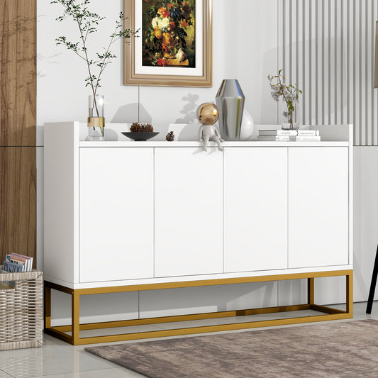 Modern Minimalist Style Sideboard 4 Door Handleless Buffet Cabinet For Dining Room, Living Room, Kitchen  White