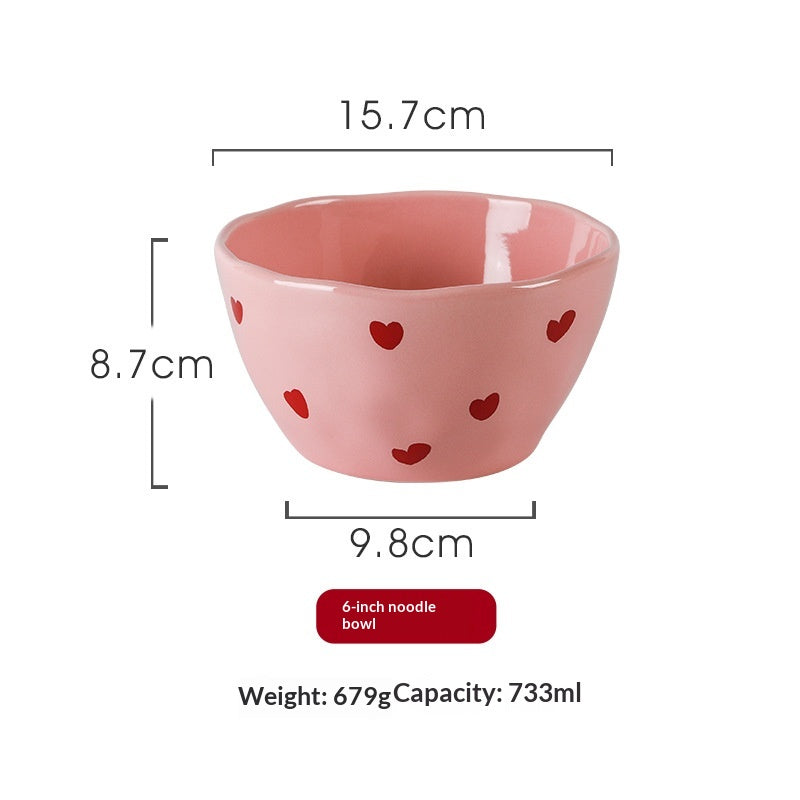 Ins-style Korean Pastel  Heart-themed Ceramic Dinnerware Series