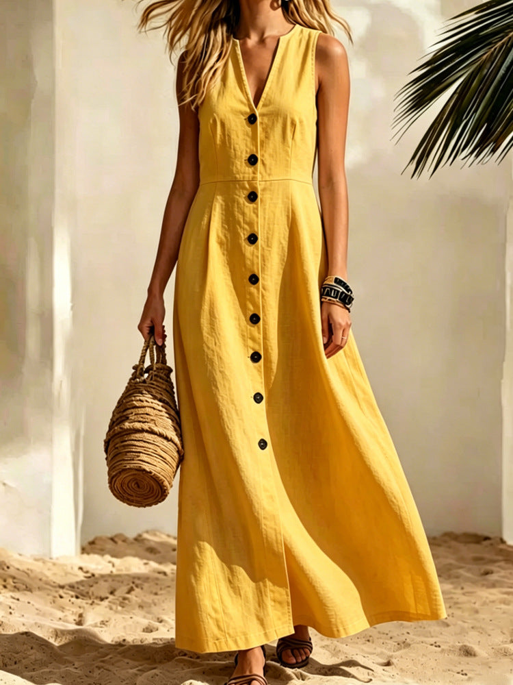 Womens Fashion V-Neck Sleeveless Plus-Size Cardigan Shirt Dress