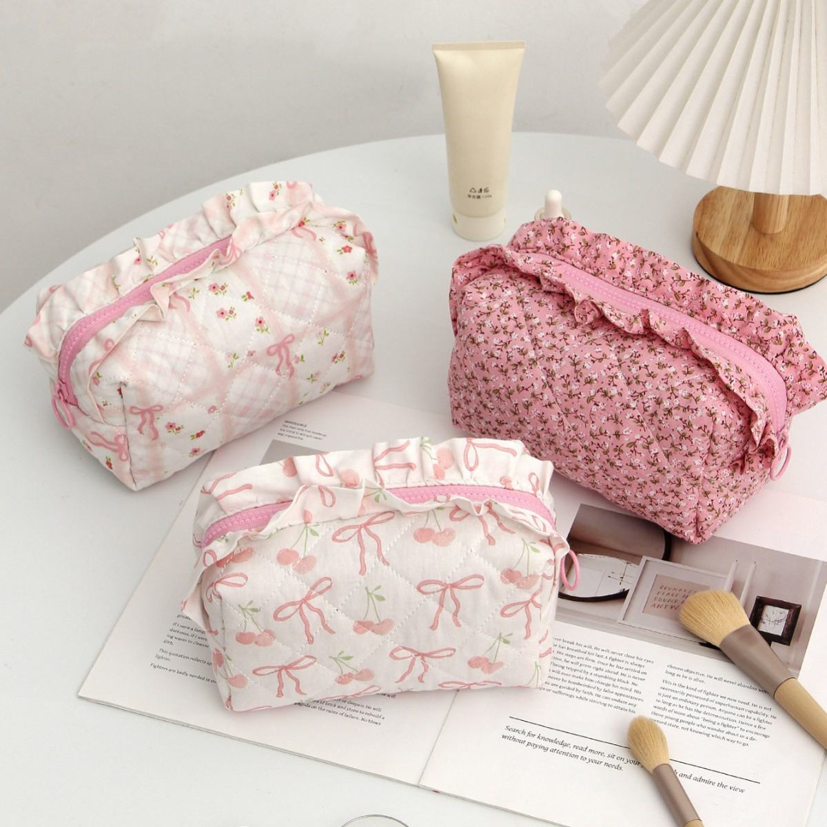 Korean-style Lace Bow Makeup Bag For Girls