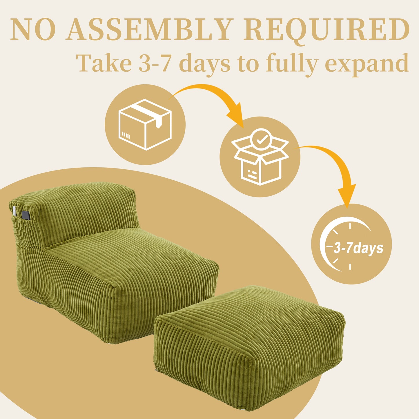 Big Bean Bag Chair For Adults,Lounger Large Bean Bag Sofa, Memory Foam Filled Beanbag Chair For Living Room, Bedroom, Balcony,Comfy Corduroy Bean Bag Chair With Ottoman,Ergonomic Support & Premium Com