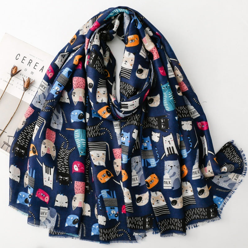 Cute Cat-patterned Scarf Korean Style
