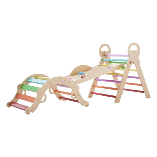 Pikler Triangle Set, 9-in-1 Toddler Climbing Toys Indoor, With Xylophone, Cushion, Triangle, Arch, And Ramp, 150 Lbs Load, Foldable Montessori Climbing Set For Toddlers And Kids, Rainbow