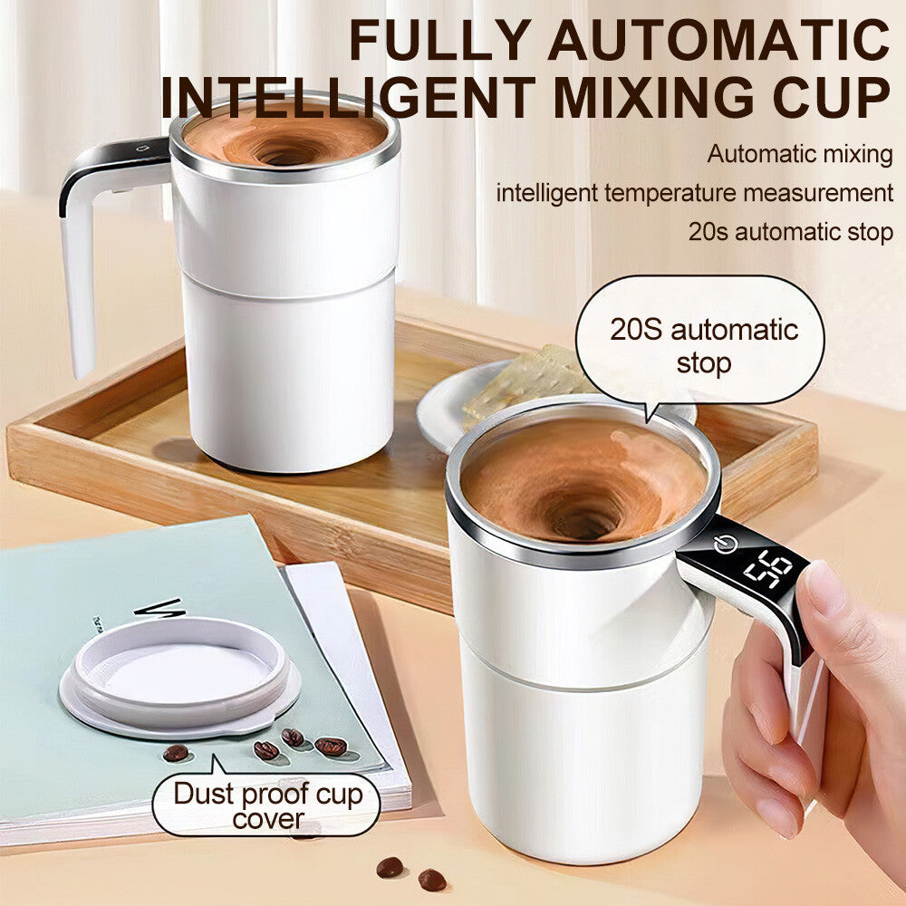 Digital Self Stirring Coffee Mug Auto Mixing Milk Tea Cup Magnetic Rechargeable White