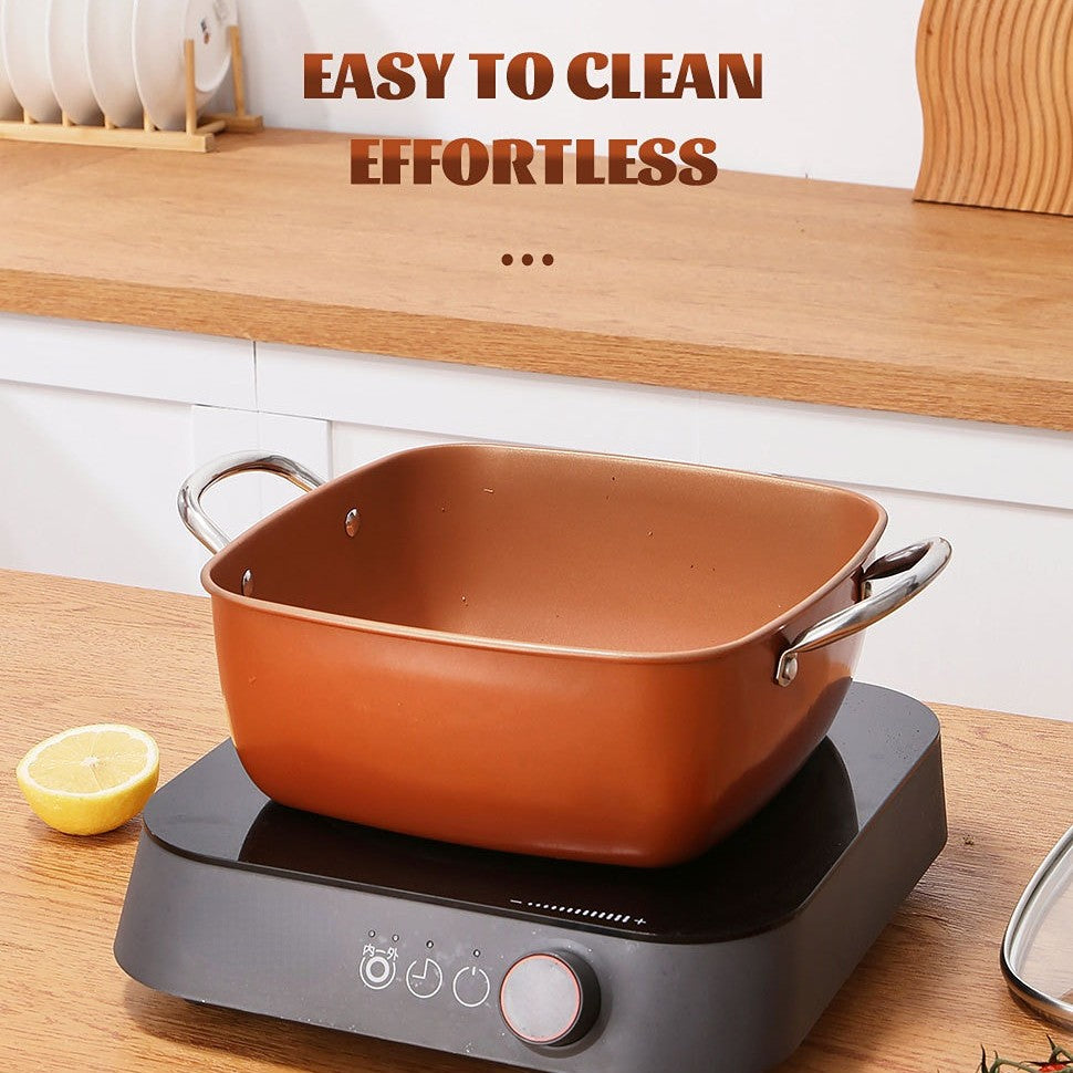 24cm Square Kitchen Fryer Non Stick Chip Pan Potato Fryer W  Basket Cooking Pot