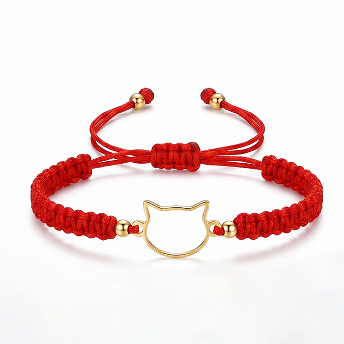 Minimalist Cat Outline Cord Bracelet - 18K Gold Plated Stainless Steel Waterproof String Bracelet - Cute Animal Jewelry Gift For Cat Lovers Men Wome