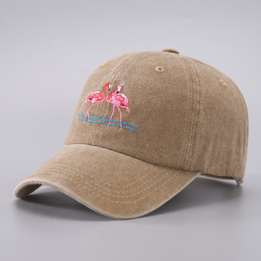 Women's Distressed Washed Flamingo Embroidery Fashion Trend Baseball Cap Suitable For Daily Commuting, Outdoor Activities, Seaside Vacations, And Sun Protection.
