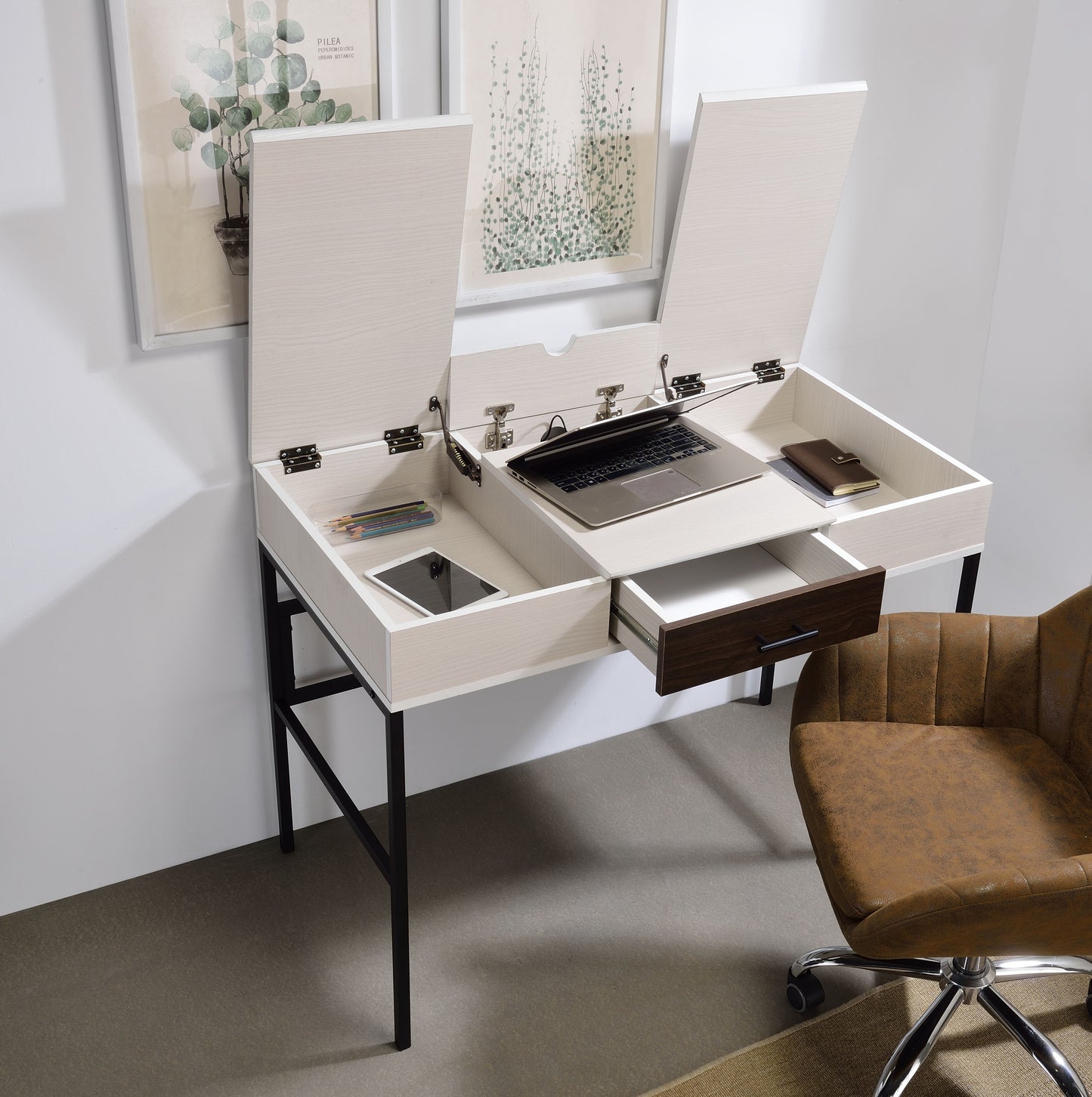 Verster Natural & Black Finish Writing Desk W USB