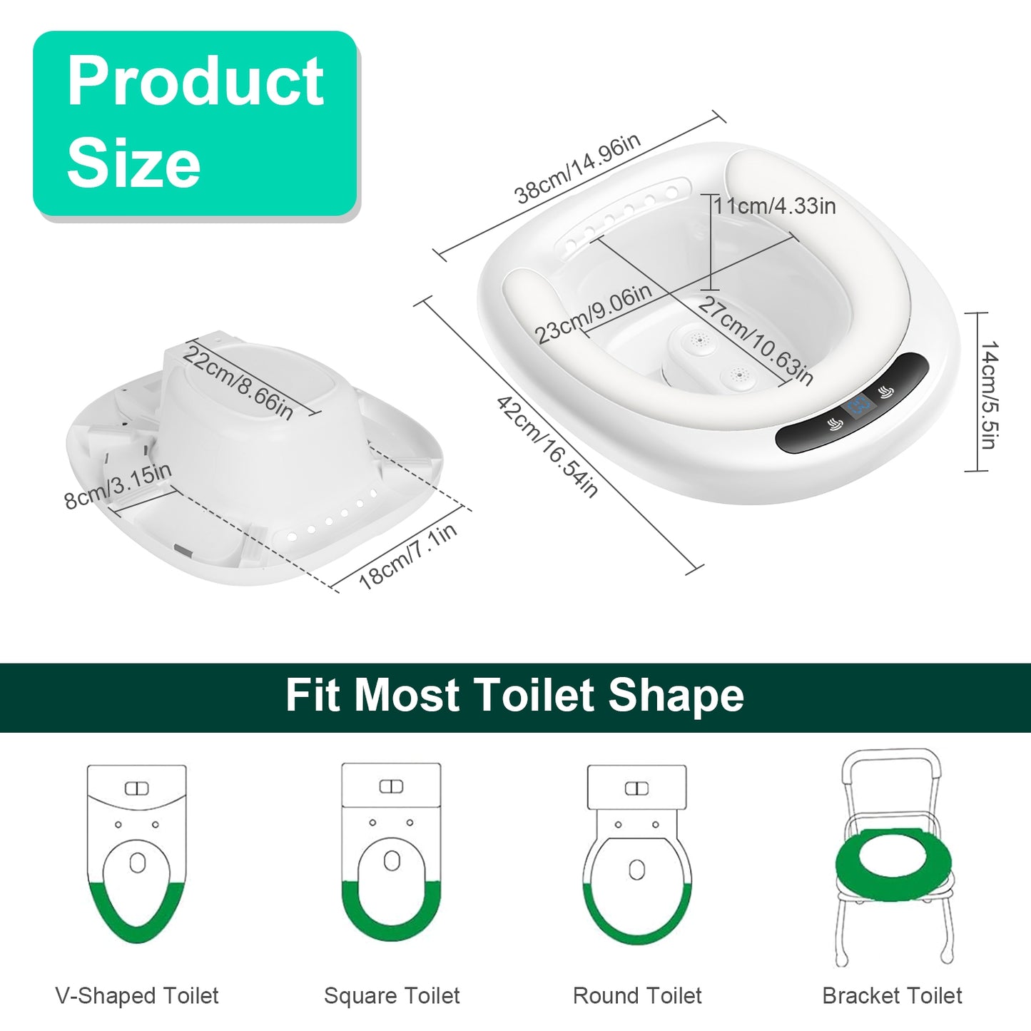 1Pc Electric Sitz Bath Tub Sits Bath Soak Pan For Home  Salts Bowl Postpartum Care Basin For Toilet Seat With Dual Nozzles 3-Level Water Flow Water Temperature Display 1800mAh Battery For Women Men