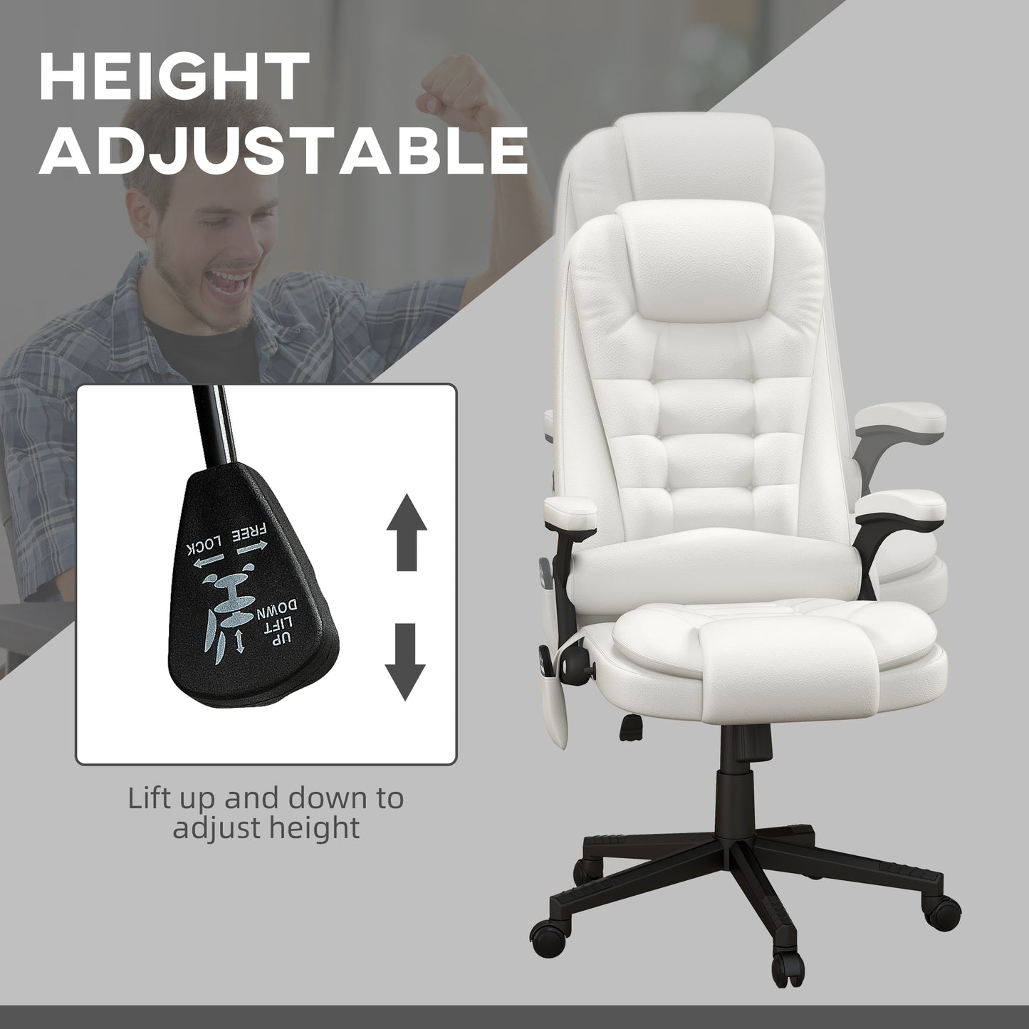 Massage Office Chair, Heated Reclining Computer Chair With 6 Vibration Points, Armrest And Remote, White