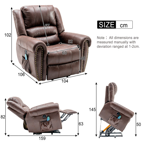 Large Power Lift Recliner Chairs With Massage And Heat For Elderly Big People, Massage Chair Heavy Duty Electric Faux Leather Reclining Chairs With USB Port And 2 Side Pockets