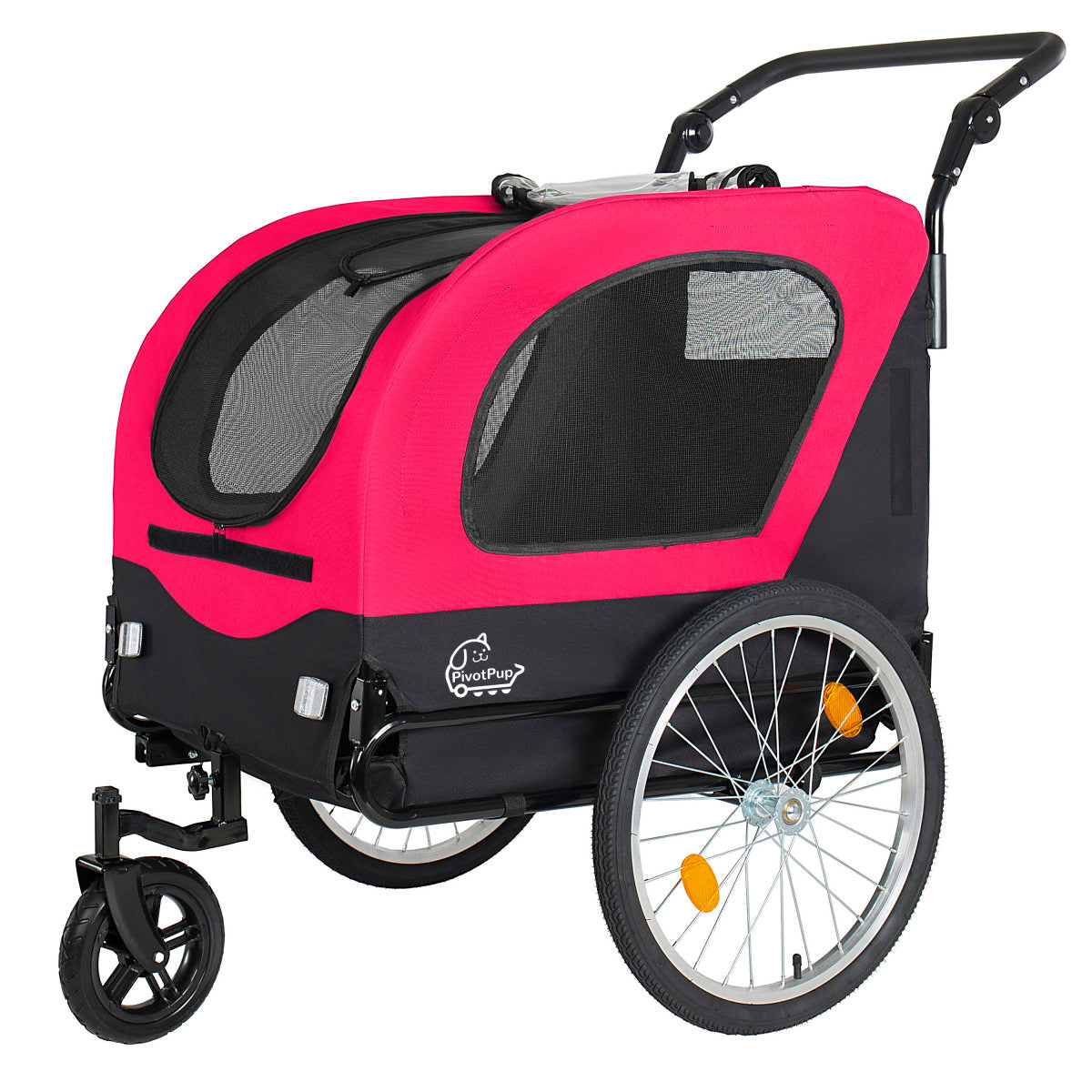 2-in-1  Bike Trailer & Pet Stroller For Dogs Up To 110lbs Foldable Pet Carrier Cart With Front Caster & 20   Quick Release Air-Filled Wheels, Breathable Mesh And PVC Rain Cover, Red