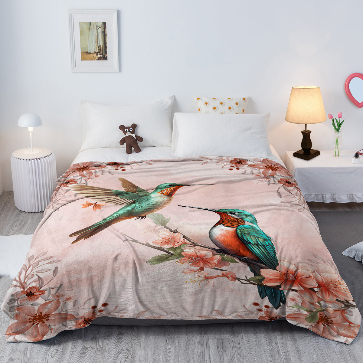 Bird Blanket, Cozy Flannel Pretty Bird & Flowers Throw Blanket For Couch Outdoor, Plush Soft Lightweight Travel Blankets For Bed Decor And Gifts