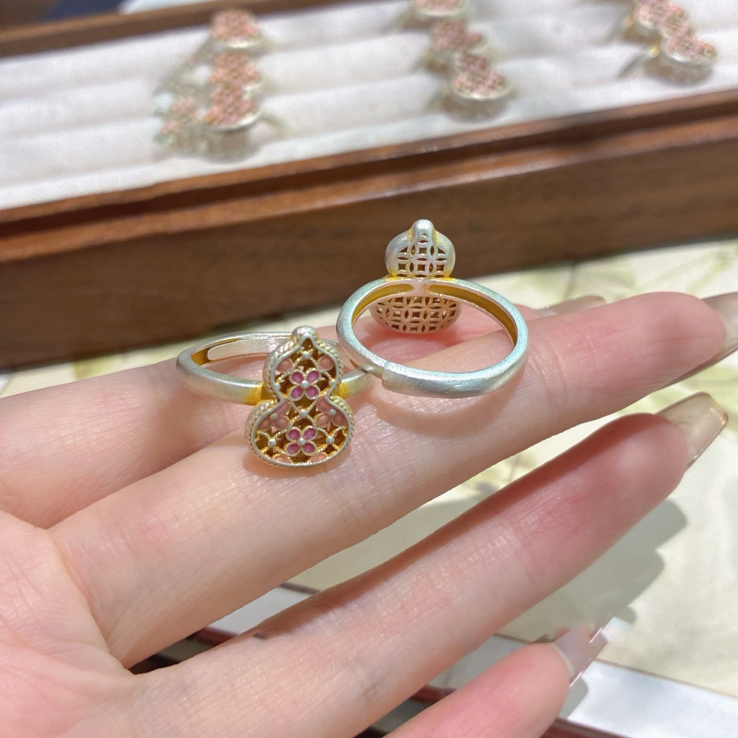 1pcs 999.9 Sterling Silver Gold-Plated Enamel Gourd Ring, Luxury Retro Style, Ideal For Birthdays & Holiday Gifts