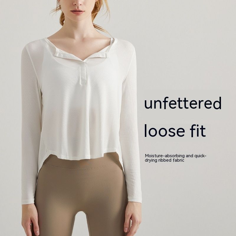 Yoga Clothes Long Sleeve Loose Women's New Thread Open Fitness Sports Top