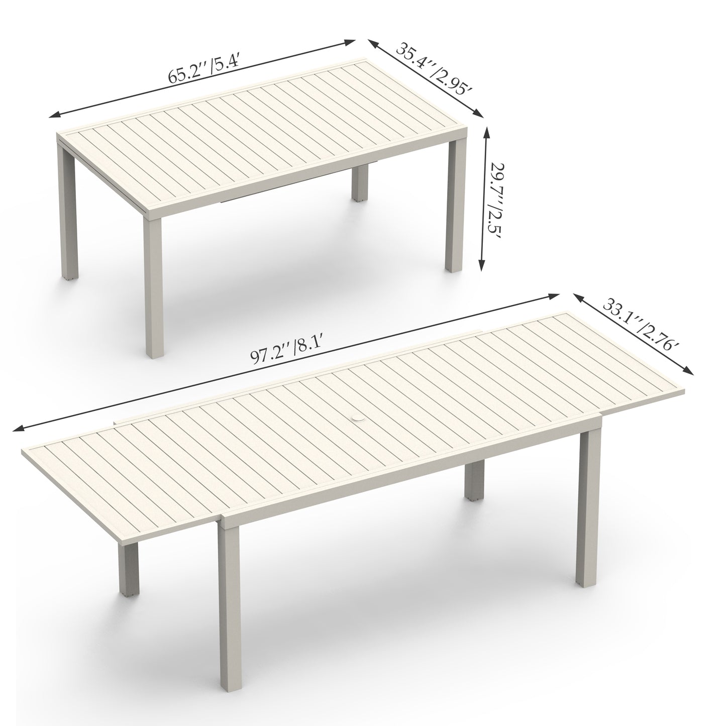 97.2  L Extendable Aluminum Outdoor Dining Table