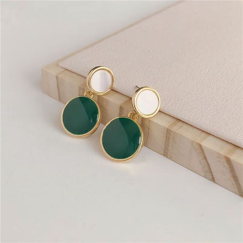 High-End Natural Shell Stud Earrings, Enamel Dangle Earrings For Women, Korean Cold Minimalist Personalized Hong Kong Retro Style Elegant Drop Ear Jewelry