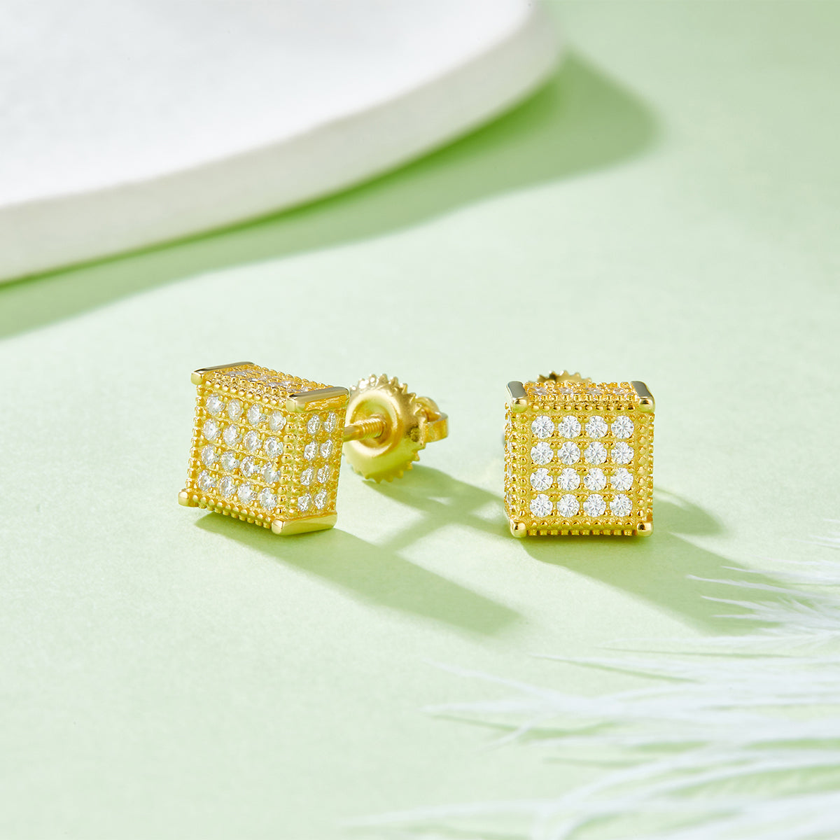 S925 Sterling Silver 96pcs D Color VVS1 Moissanite 3D Cube Stud Earrings 7.6mm Screw Back Hypoallergenic GRA Certified Gift Box