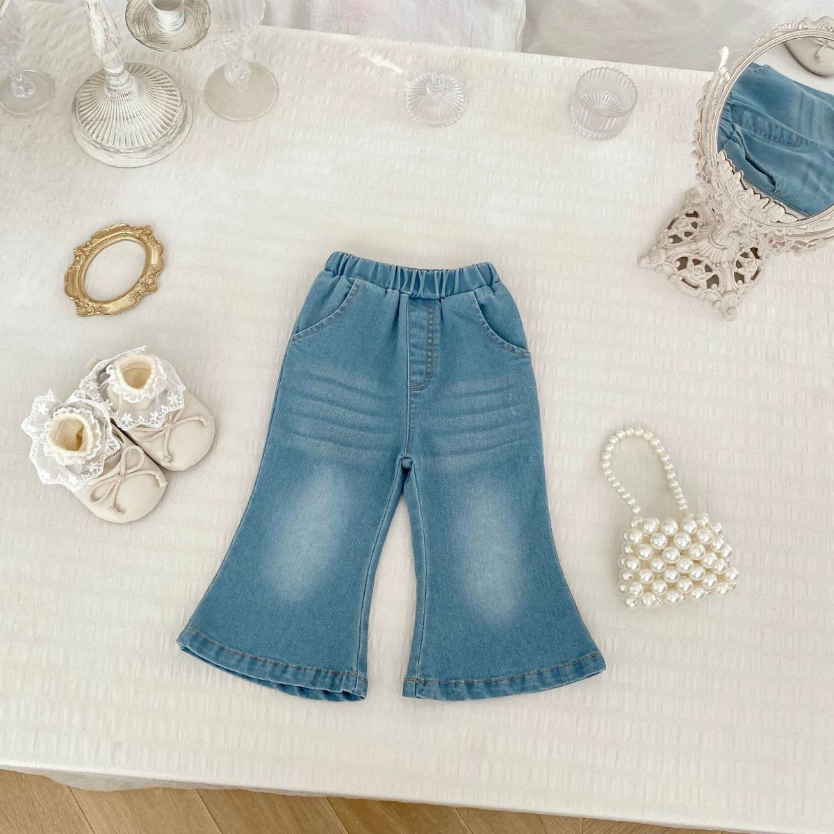 Babys Korean-style Solid-color Flared Denim Jeans Versatile Kids Pants