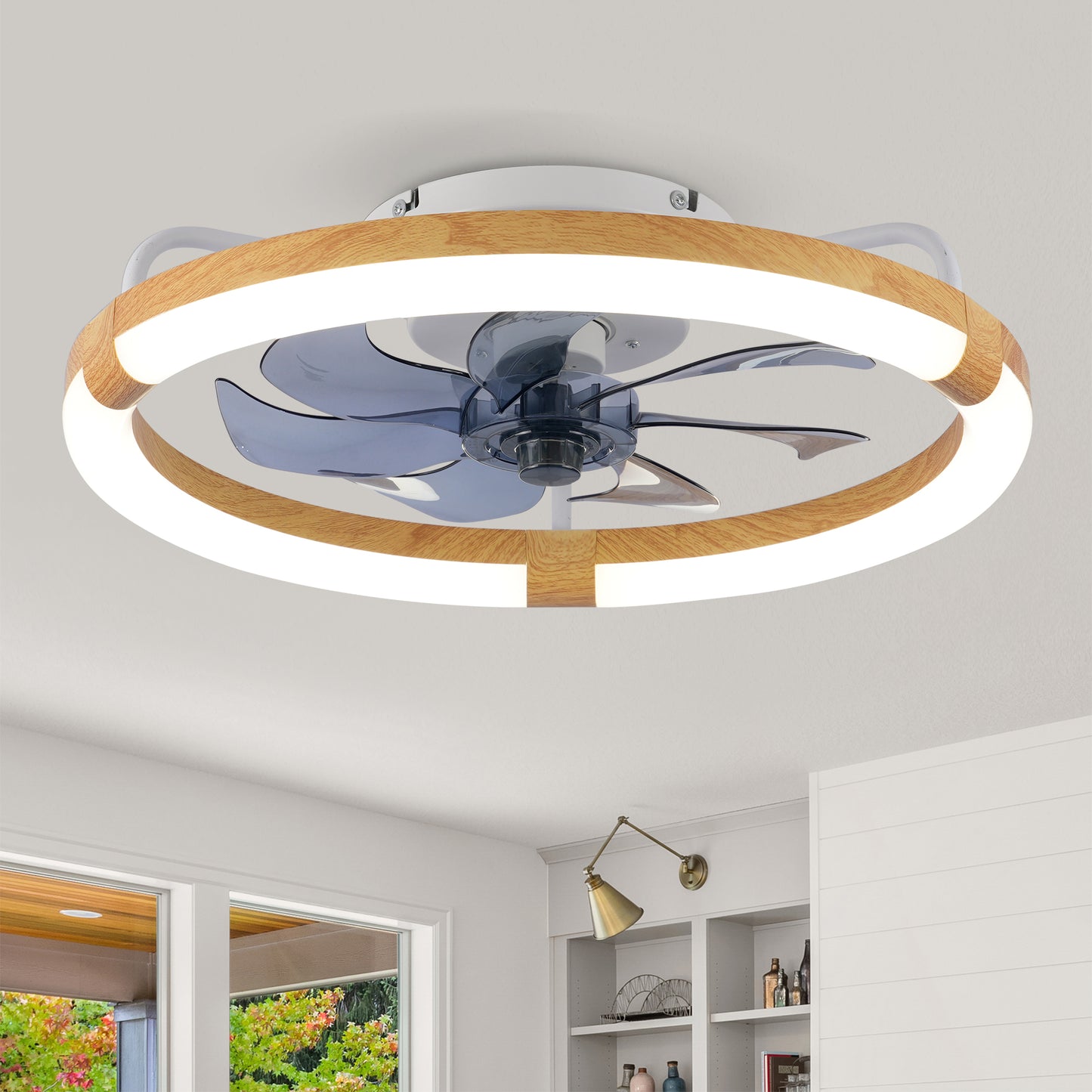 20  Ceiling Fans With Kit ,LED Light Source And Remote Control, 3000-6500K Dimmable Modern Flush Mount LED Fan Light, 6 Speeds, Quiet DC Motor For Living Room, Bedroom,Kitchen----Matte White WOOD
