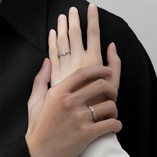 S999 Pure Silver Bind Your Love Couple Rings, Niche Design, Premium Light Luxury Pair Rings, Valentine's Day Gift