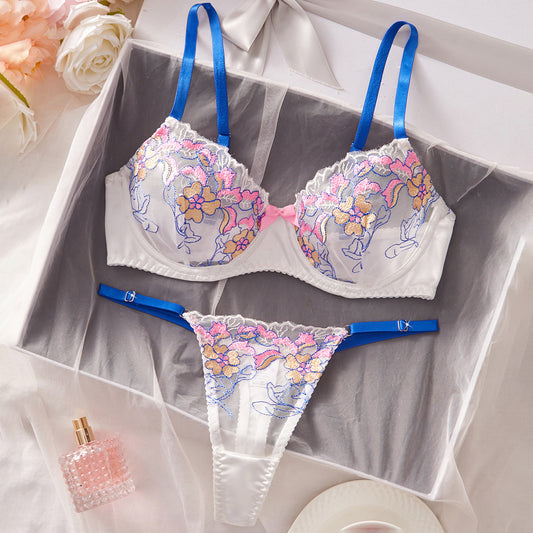 Sexy Mesh Fashion Embroidered Floral Lace Lingerie Set