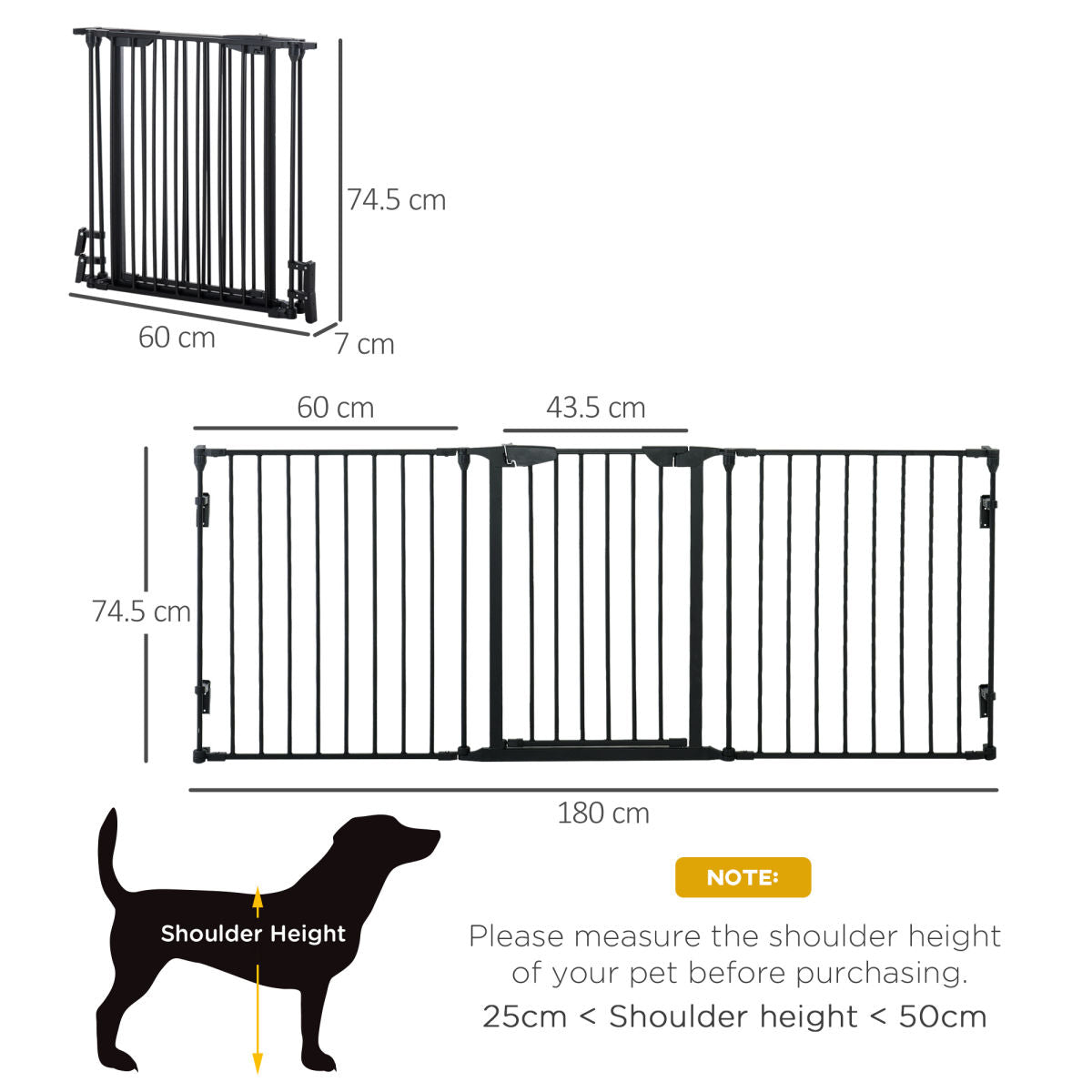 PawHut Pet Safety Gate, 3 Panels Playpen Fireplace, Foldable Metal Fence, Stair Barrier, Room Divider, Fire Guard W/ Automatic Closing Door, Black