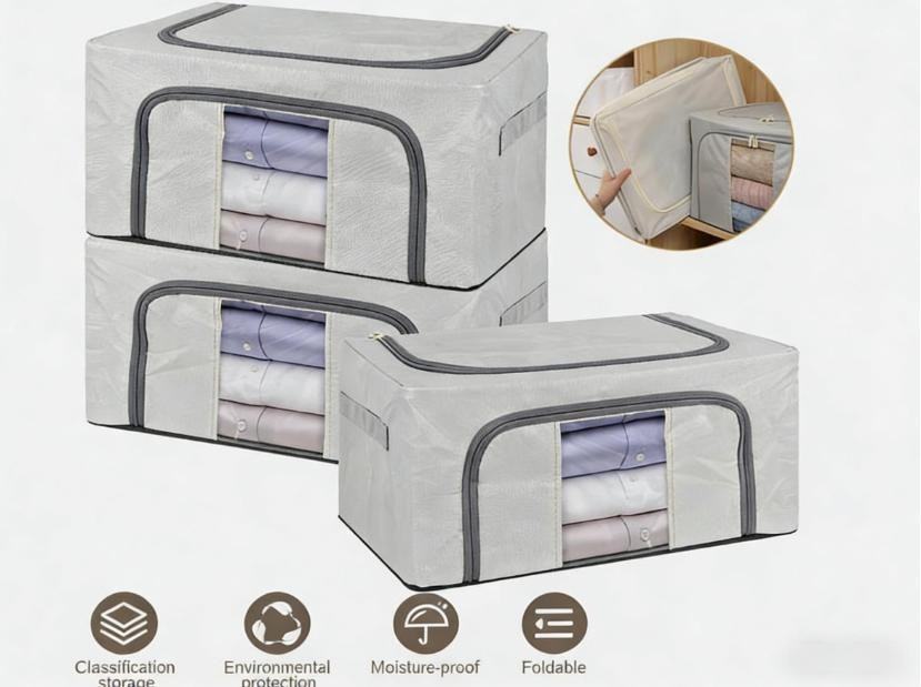 3PCS Clothes Storage Bags Zipped Organizer Underbed Wardrobe Cube Closet Boxes