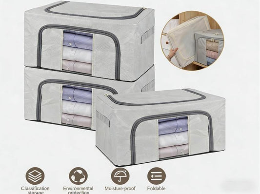 3PCS Clothes Storage Bags Zipped Organizer Underbed Wardrobe Cube Closet Boxes